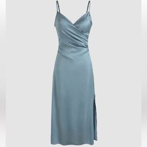 Cider Solid Satin Slit Midi Dress